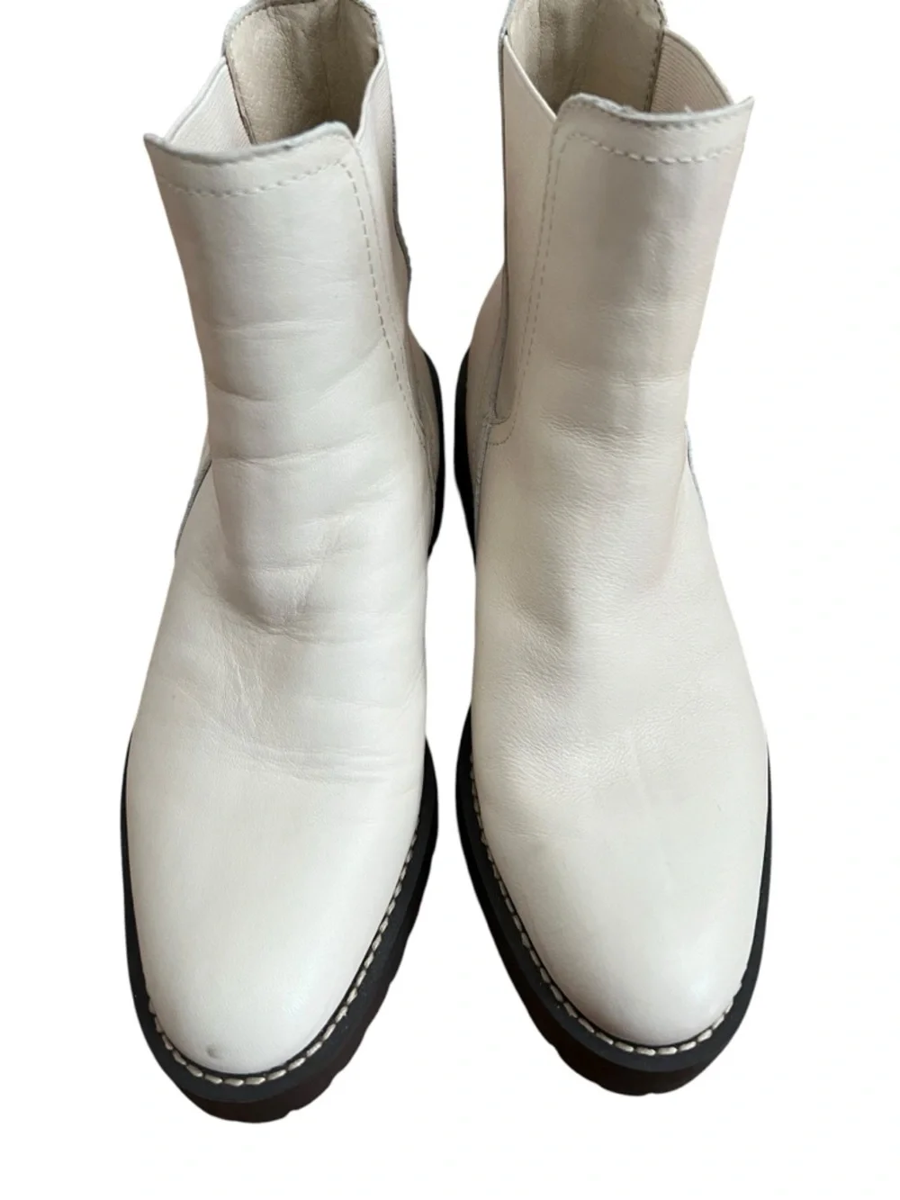 Sam Edelman Justina Waterproof Ivory White Leather Chelsea Boots Lug Sole Size 7